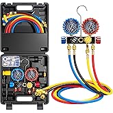 VIVOHOME HVAC Manifold Gauge Set for R410a R454B R32 R22 Refrigerant | 4 Valve Residential Household AC Gauges with 5ft Hoses for Freon Charging and Evacuation