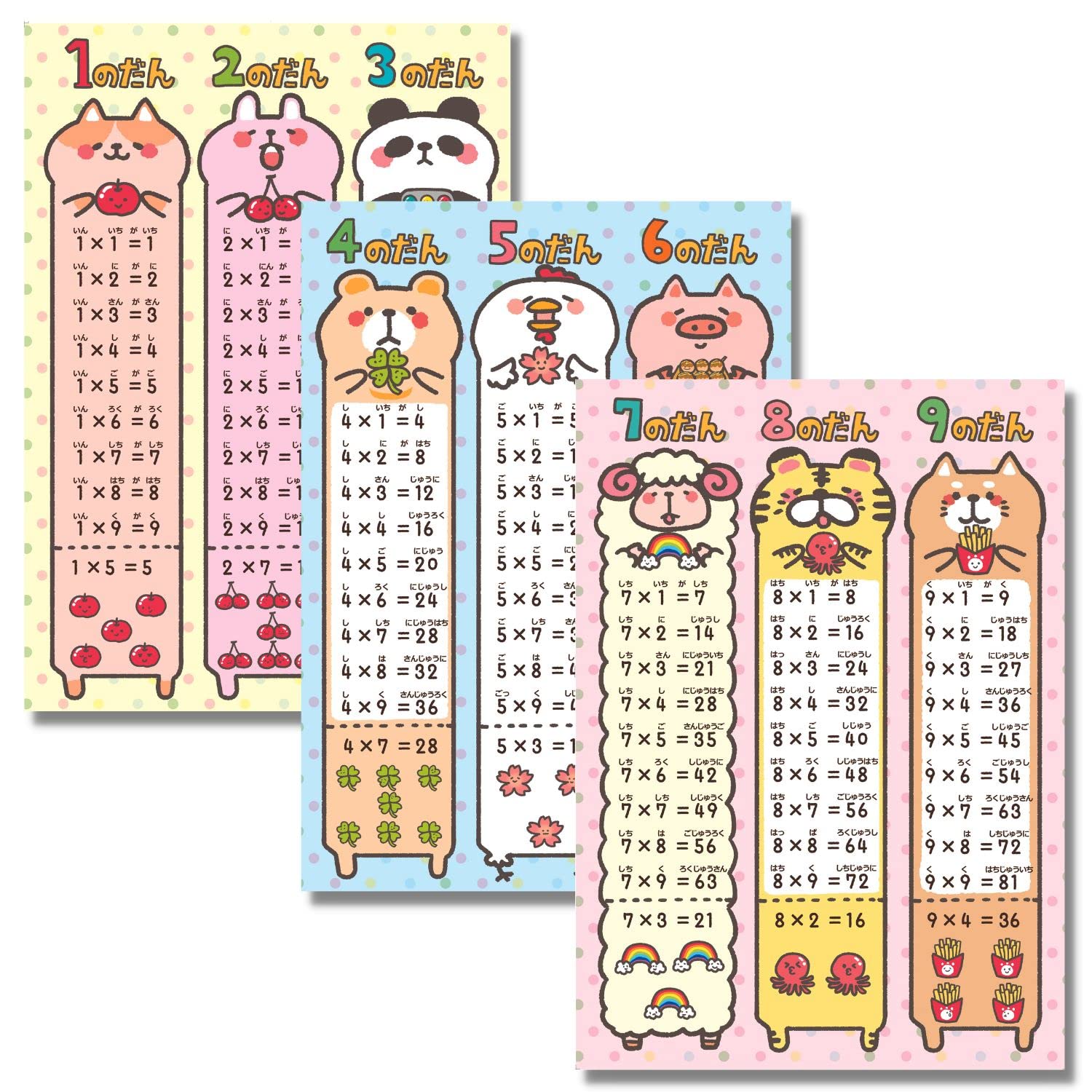 モンテッソーリ 九九表 お風呂ポスター 掛け算 ３枚セットの商品画像