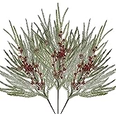 Artificial Christmas Norfolk Pine Branches - 3 Pcs 27.5" Real Touch Faux Greenery Stems with Red Berry Pine Cones Picks & Sprays for Vase Xmas Tree DIY Craft Wreaths Garland Holiday Indoor Decor