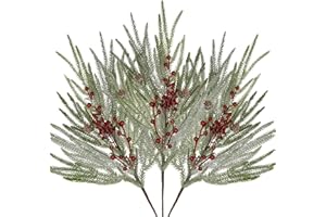 OAIRSE Artificial Christmas Norfolk Pine Branches - 3 Pcs 27.5" Real Touch Faux Greenery Stems with Red Berry Pine Cones Picks & Sprays for Vase Xmas Tree DIY Craft Wreaths Garland Holiday Indoor Decor