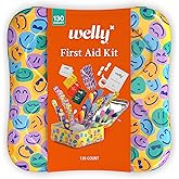 Welly First Aid Kit - Adhesive Flexible Fabric and Waterproof Bandages, Tape and Non-Stick Pads, Butterfly Strips, Single Use Ointments Triple Antibiotic and Hydrocortisone, and Ibuprofen - 130 Count