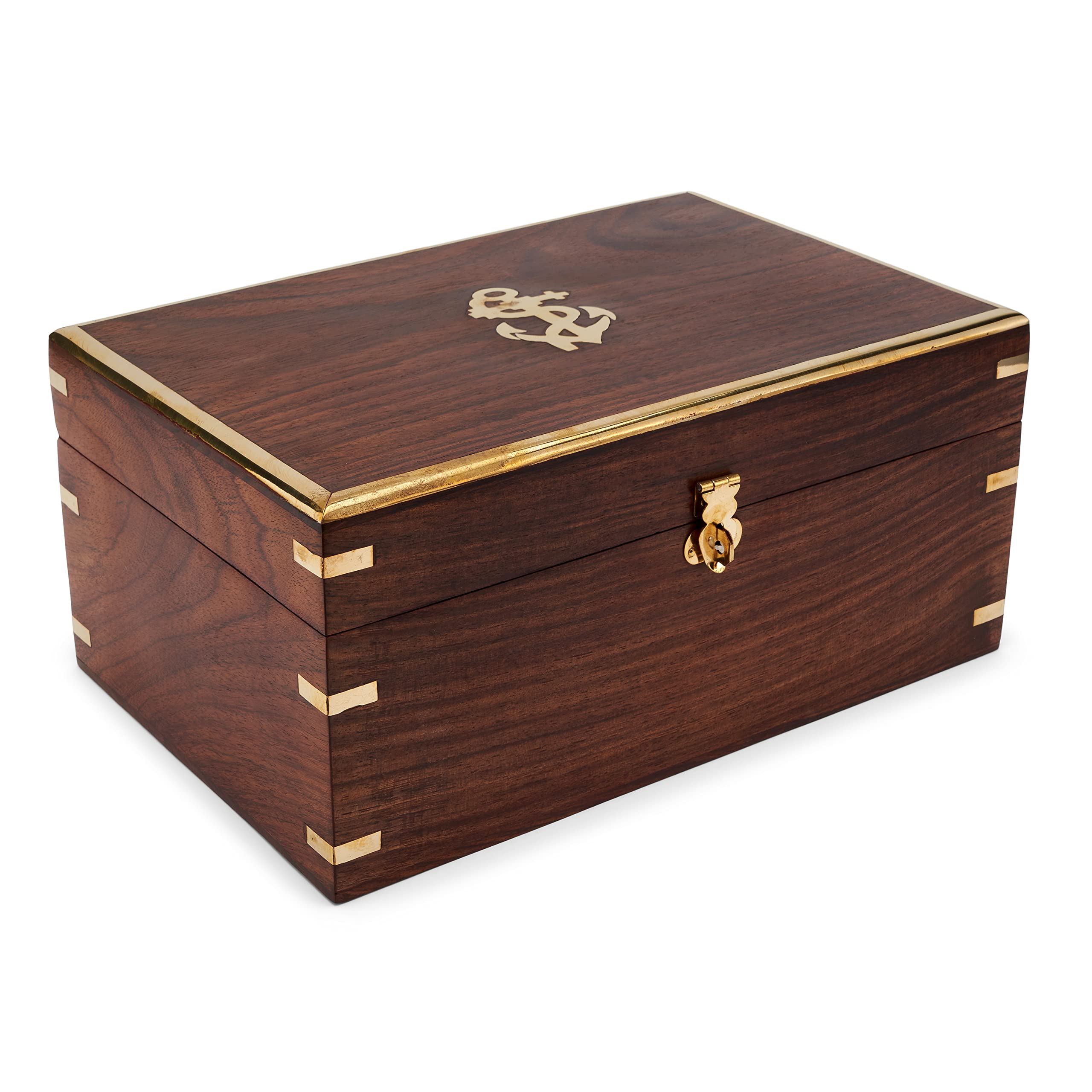 NKlaus 26 x 16 x 12 cm Natural Wooden Box Elaborate Brass Decoration Wooden Box Maritime Storage for Jewellery Souvenirs 11635