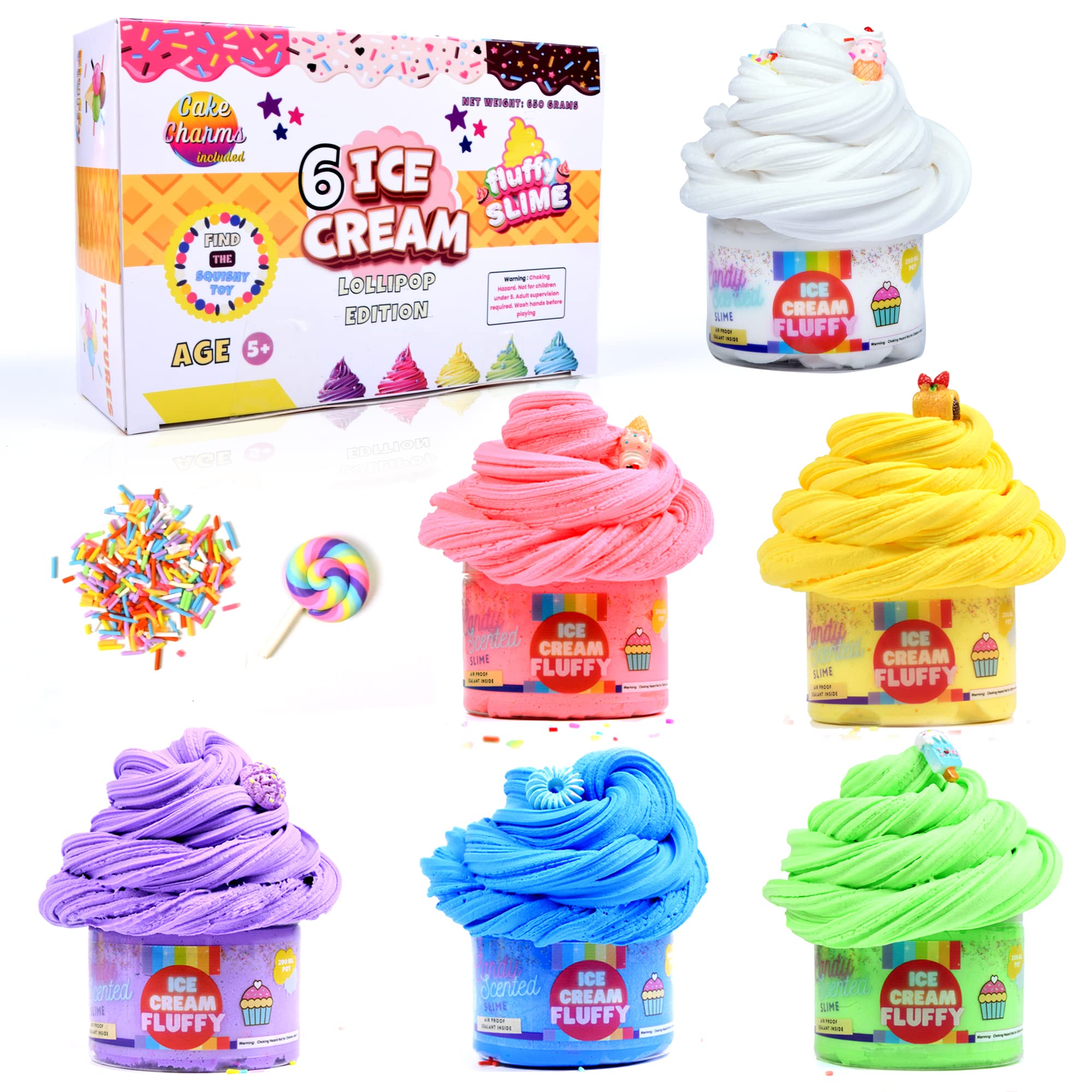 ToysButty 6 Butter Slime Making Kit Super soft Non Sticky Fluffy Slime in Gift Box, Stretchy Scented Ice Cream Toy with Cake Charms, Slime Kits for Girls Boys, Party favours for Kids