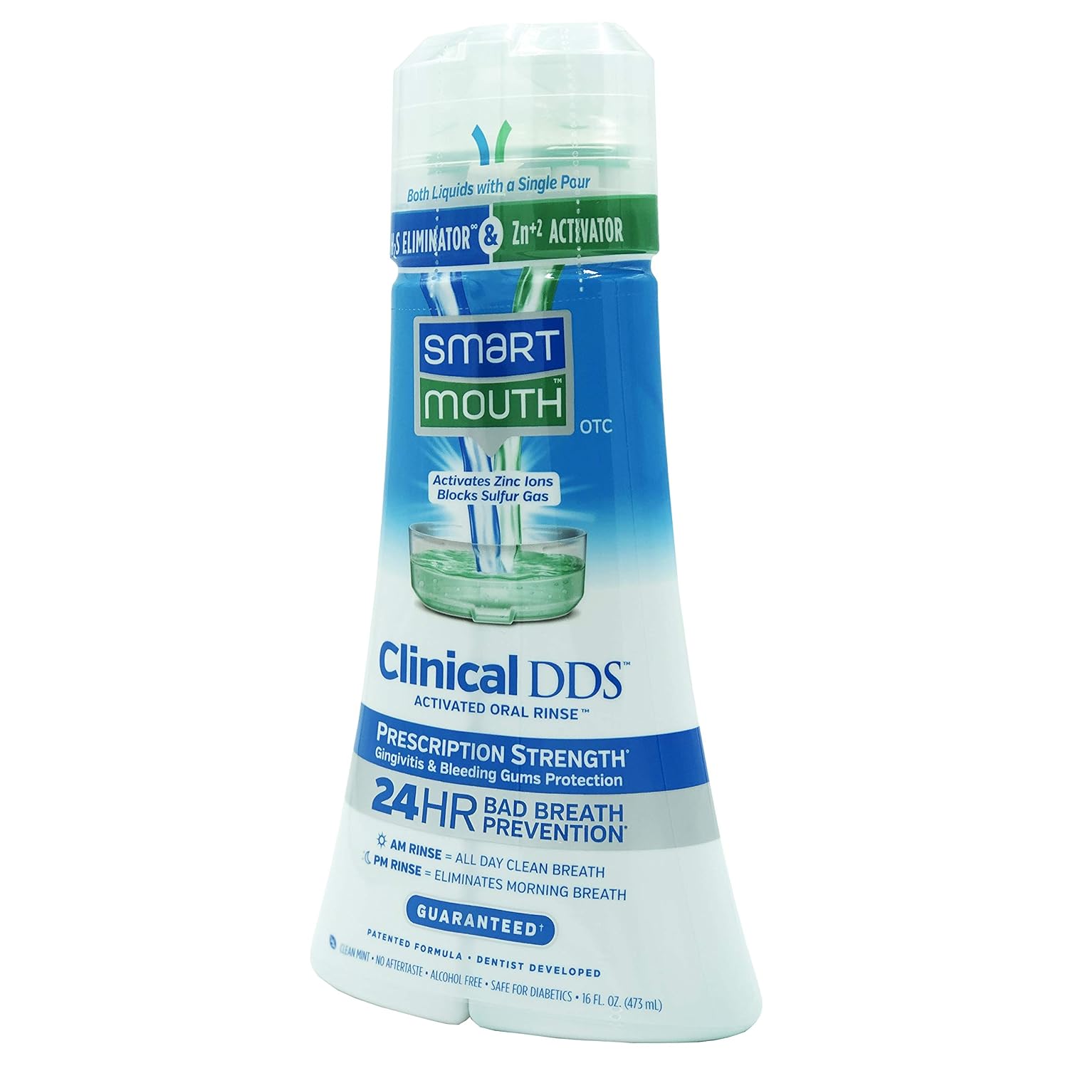 SmartMouth Clinical DDS Oral Rinse for the Treatment of Bad Breath and Protection From Gingivitis and Gum Disease, 16 oz, 2 pack : Beauty
