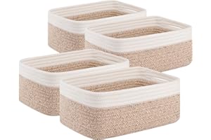 OIAHOMY 4 Pack Storage Baskets for Organizing, Small Bins for Shelves, Cute Decorative Storage Bins, Organizer Baskets for Gifts Empty, 11.8''Lx7.8''Wx4.7''H, Brown/White
