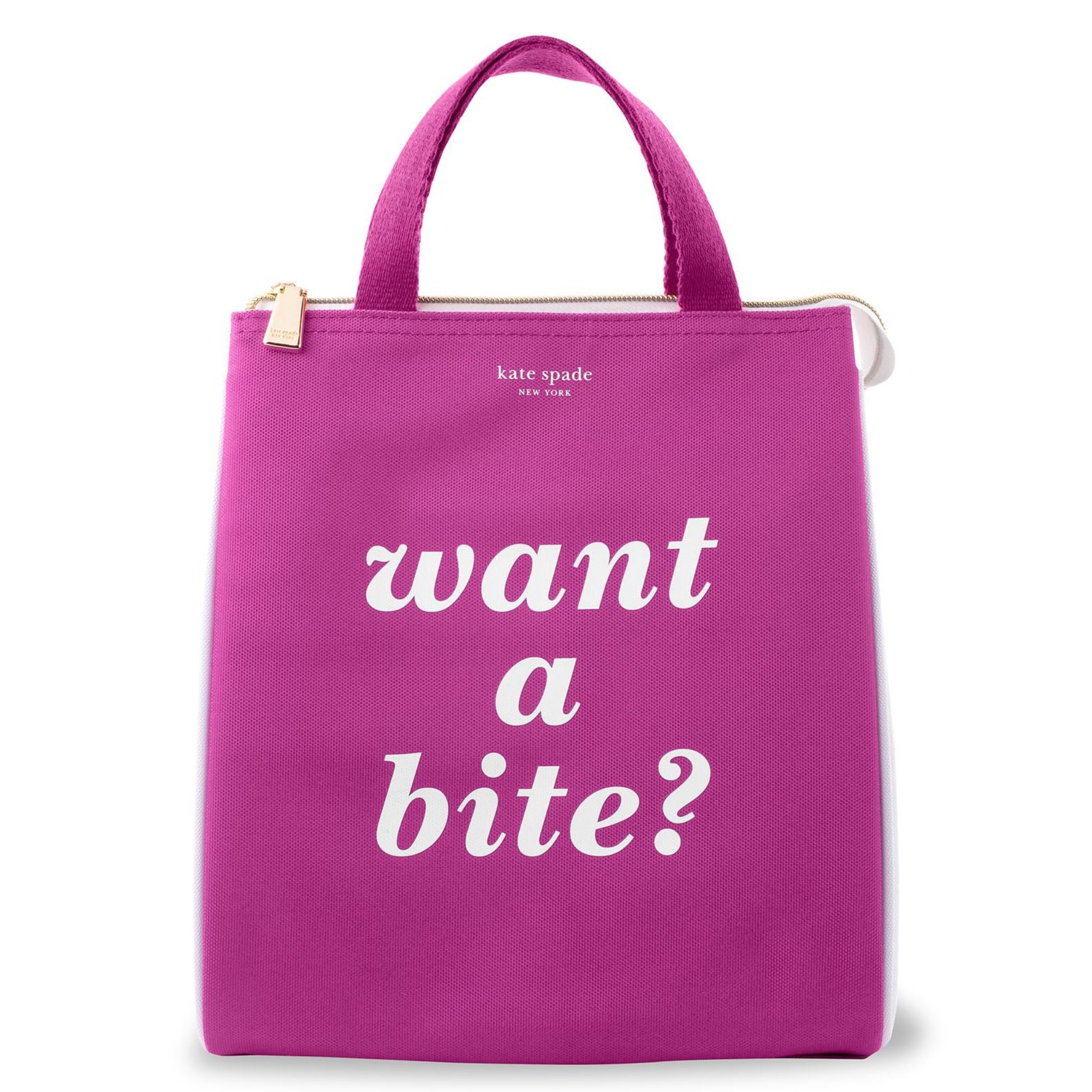 kate spade new york Cute Lunch Bag for Women, Large Capacity Lunch Tote, Adult Lunch Box with Silver Thermal Insulated Interior Lining and Storage Pocket, Colorblock, Want A Bite