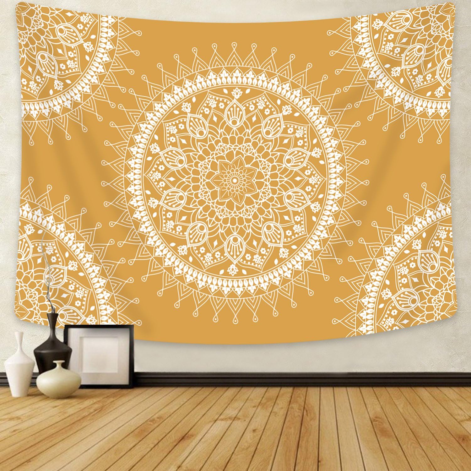 BLEUM CADE Bohemian Tapestry, Mandala Hippie Popular Wall Hanging Tapestry Warm Golden Orange Beach Blanket