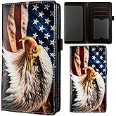 BECEERE Checkbook Cover for Personal Checkbook, Checkbook Wallet with RFID Blocking and Credit Card Slot (American Flag Bald Eagle)