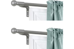 Zenna Home Curtain Rods for Windows 18 to 48 Inches, 2 Pack Adjustable Decorative Cafe Rods, Easy Install Window Curtain Rod, Perfect Leveling, No Measuring, Ball Finials, Brushed Nickel, Set of 2