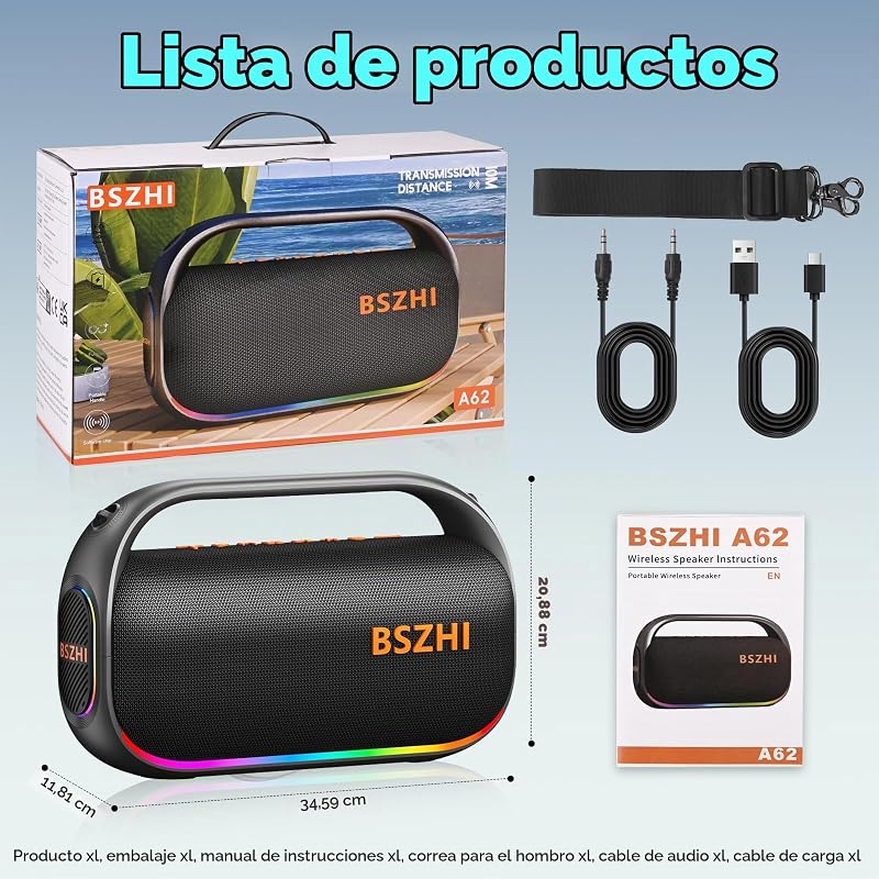 Coluna Bluetooth de 80W (120W de pico), potente, portátil, IPX6 à prova de água, sem fios, TWS, ao ar livre, para festas, viagens e campismo na praia, com luz, BT5.0, cartão USB/TF, AUX.