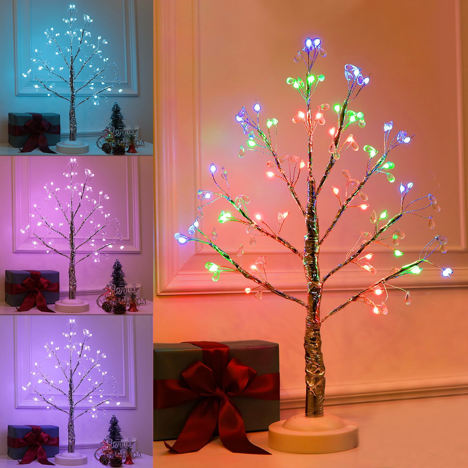 Photo 1 of Fanshunlite Lighted Table Artificial Tree, 18” LED Decor Lamp Lighting Adjustable Branches Bonsai, Christmas Party Wedding Halloween Holiday Home Decoration DIY Gift, Colorful Crystal Tree