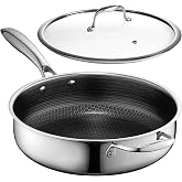 HexClad 4.5 Qt Hybrid Nonstick Deep Saut&eacute; Frying Pan &amp; Lid, Induction Ready | Stay-Cool Handles, Dishwasher and Oven Safe up to 900&deg;F, Compatible with All Cooktops