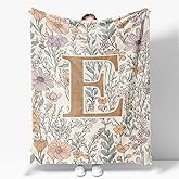 JXREQ Throw Blanket Initial Letter E Personalized Monogrammed Gifts for Women Teen Girls Frends, Boho Floral Throw Blankets for Bed Sofa Living Room Office, 50x60 Inch