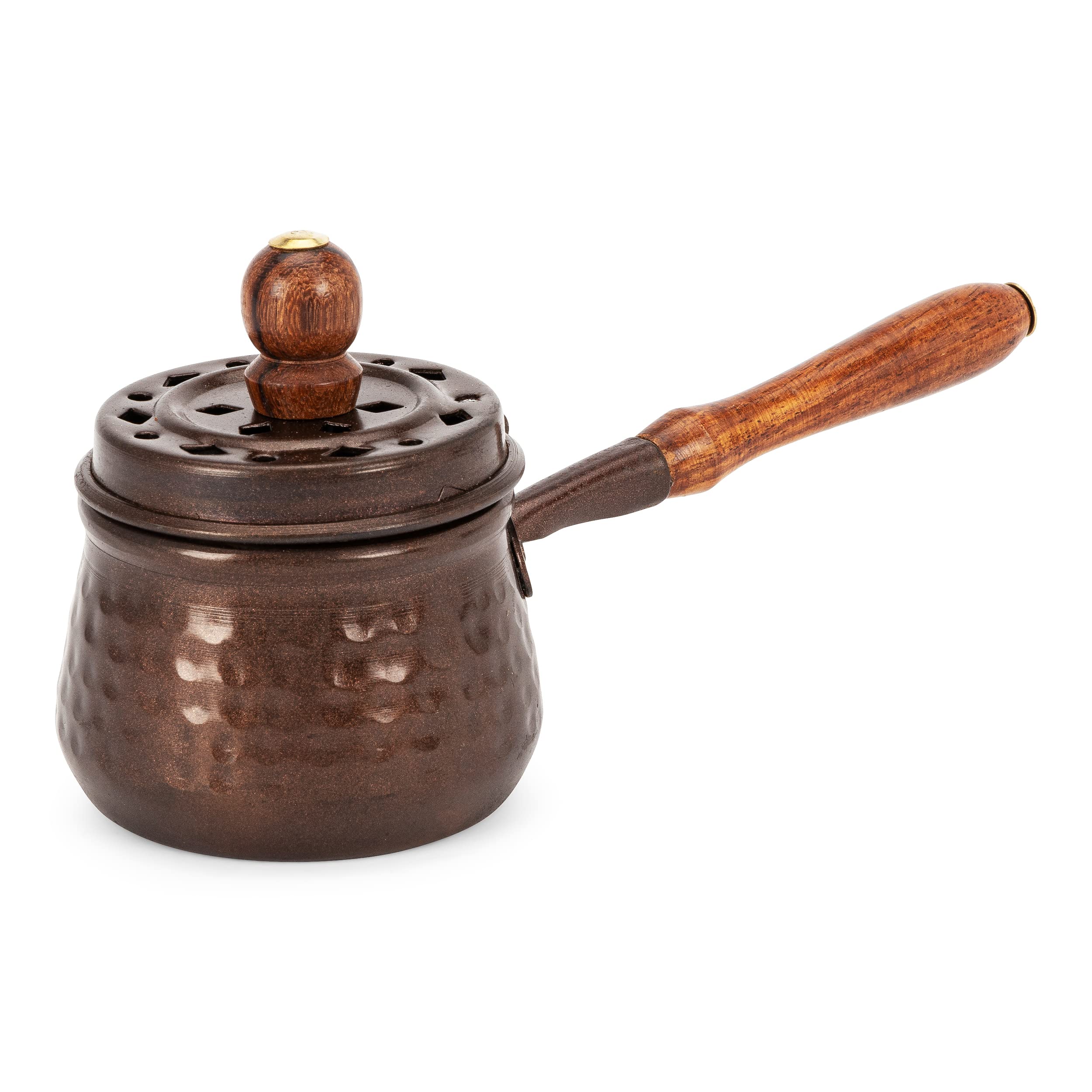 NKlaus copper incense pan 19x10 Ø7,5cm real wood handle incense resins herbs 2675