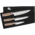 Shun Premier Blonde 3 Piece Starter Set, Includes 8" Chef's Knife, 4" Paring Knife & 6.5" Utility Knife, Handcrafted Japanese Knife Set, Damascus Stainless Steel Cladding, Pakkawood Handle