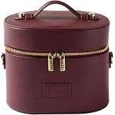 ETOILE - Oval Toiletry Case Burgundy - Travel Makeup Bag Organizer with Shoulder Strap and Removable Divider