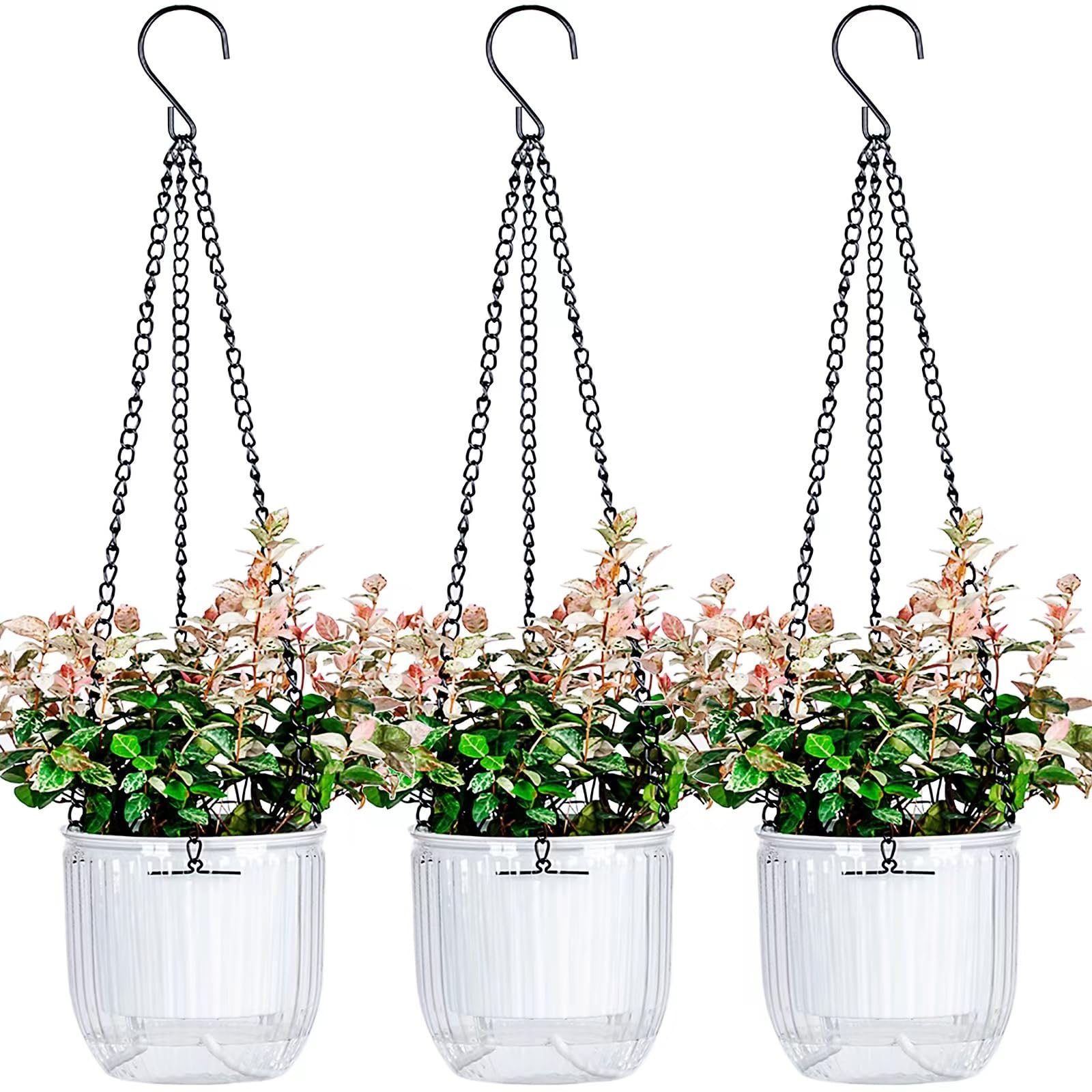 4.5 Inch 3 Pcs Self Watering Hanging Planter Indoor Plant Hanging Pots with Drainage Holes, Outdoor Small Hanging Planters Flower Pot Basket, Visible Water Level, Plant Hanger Home Decor, Gardening