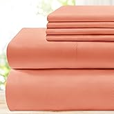 BYSURE 6 Pieces Bed Sheets Set(King, Coral) - Super Soft 1800 Thread Count 100% Microfiber Sheets with Deep Pockets, Wrinkle & Fade Resistant