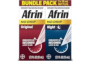 Afrin No Drip Original + Night Nasal Mist Bundle Pack, Non-Drowsy, Fast-Acting Decongestant for Nasal Congestion and Sinus Pressure Relief, Adults and Children 6 and Older, .5 fl oz (Pack of 2)