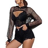 Avidlove Mesh Crop Top Hoodie Rave Tops For Women Long Sleeve Fishnet Shirt for Festival Club Party