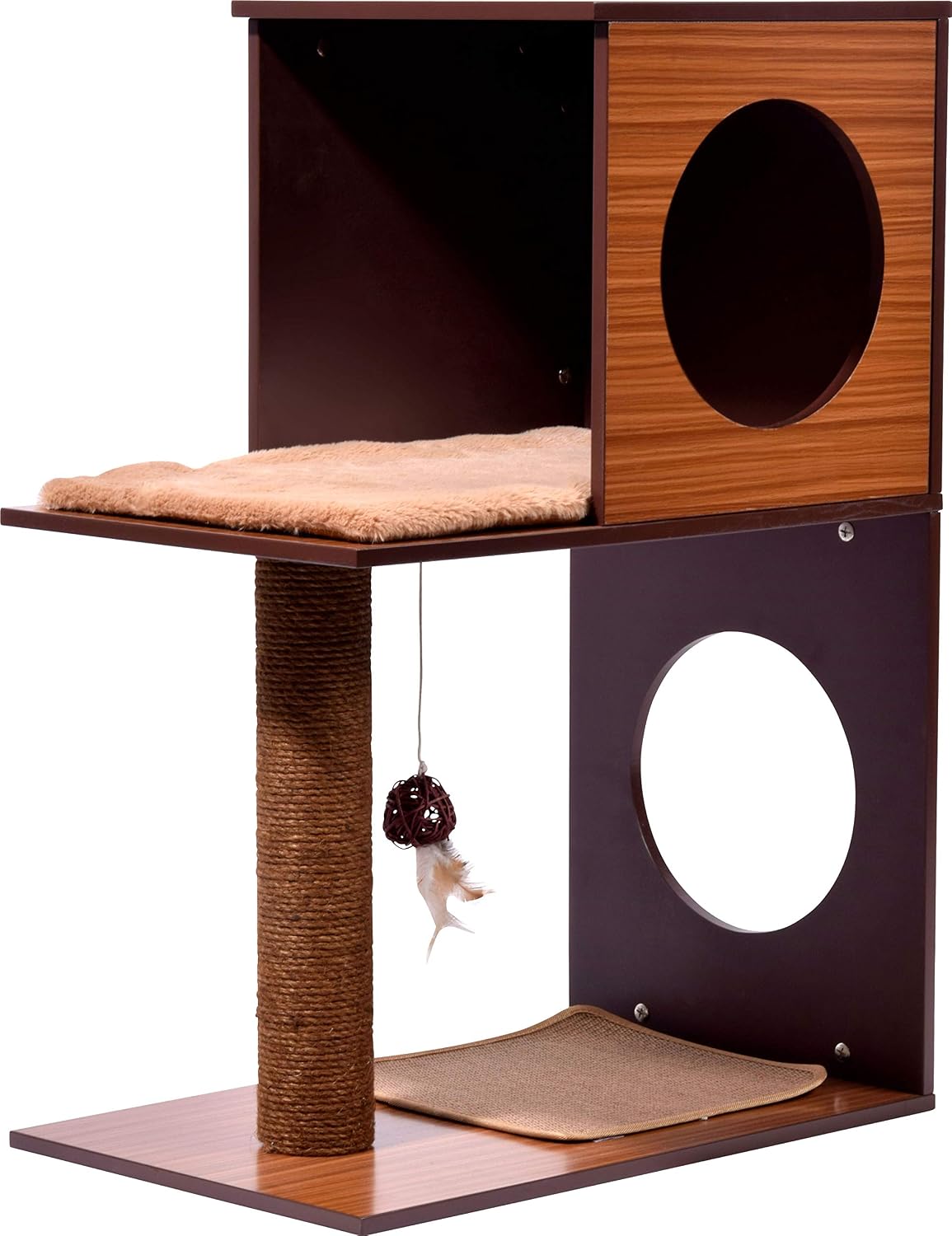 dobar® Kelly 35275FSCe Cat Furniture, Cat Cave with Scratching Post, Scratching Post with Play Ball and Fluffy Cat Bed - Image 3
