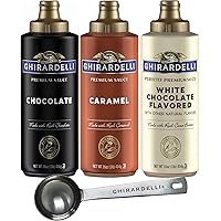 Ghirardelli Chocolate Sauce, White Chocolate Flavored Sauce, Caramel Sauce 16 oz Squeeze Bottles (Pack of 3) with Ghirardelli