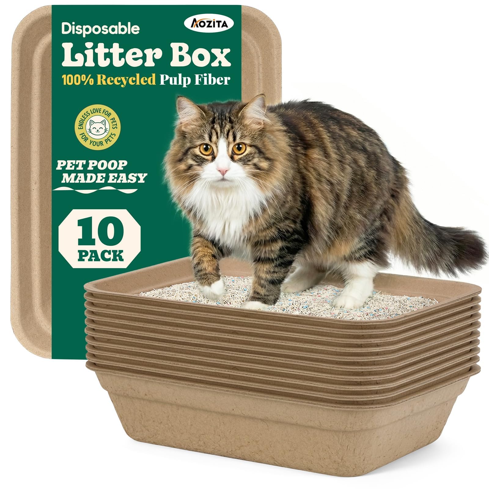 Photo 1 of 10 Count - Disposable Litter Box for Kitty Cats, Thick & Leak-Proof, Eco-Friendly Travel & Home Litter Pan, No-Scrub for Cats