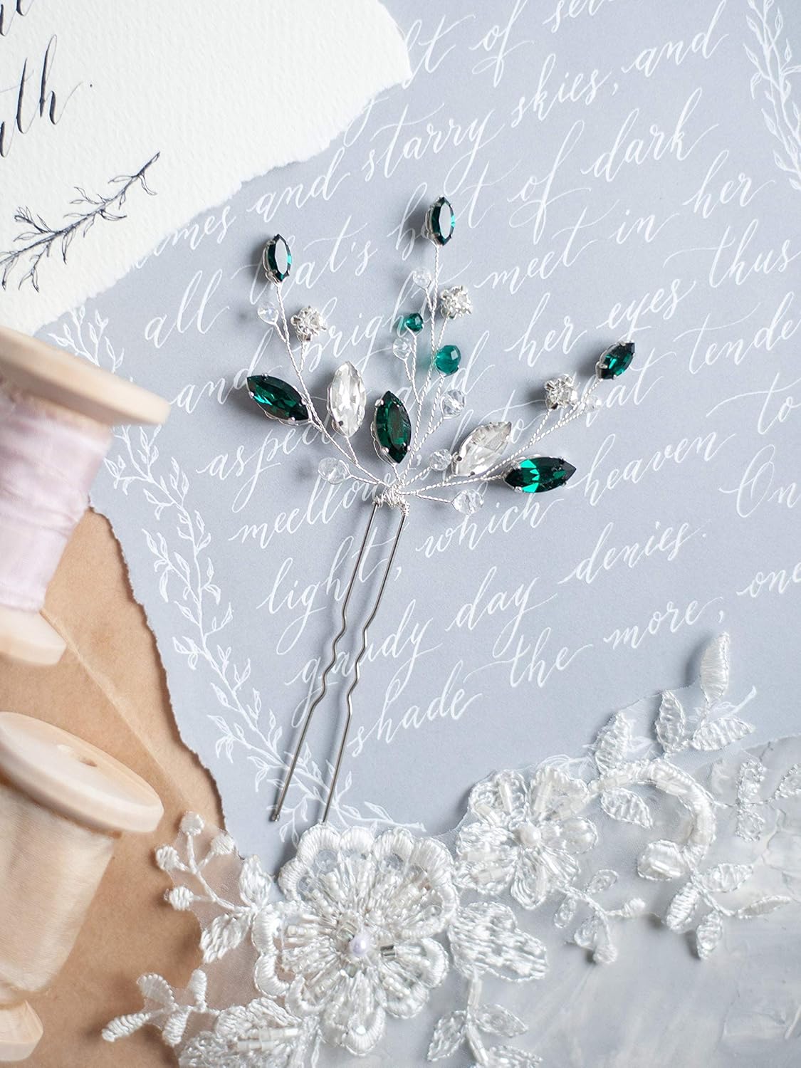 Kercisbeauty (Set of 2) Handmade Bridal Bridesmaids Flower Girl Pink Champagne Rose Gold Pearl Beads Hair Pins Headpiece for Wedding and Party (Silver) (Blue) : Beauty