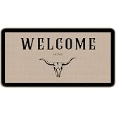 TopXmai Western Bull Skull Welcome Home Door Mat 17 x 30,Cow Skull Farmhouse Home Decor Door Mat,Western Doormats for Outdoor Entrance Home Indoor