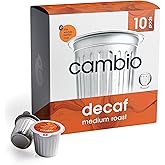 Cambio Roasters Organic Decaf Medium Roast Coffee Pods - The Only Organic Recyclable Aluminum Coffee Pods, Small Batch Roasted, Keurig Compatible, for Any Time of Day, Longer Lasting Freshness, 10 Count