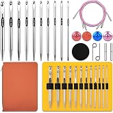 Froggod Nickel Plated Interchangeable Tunisian Crochet Hooks Set, 26Pc | 3-10mm | 12 ergonomic 6-inch aluminum hooks | Anti-twist swivel cables and pouch for long projects and arthritic hands