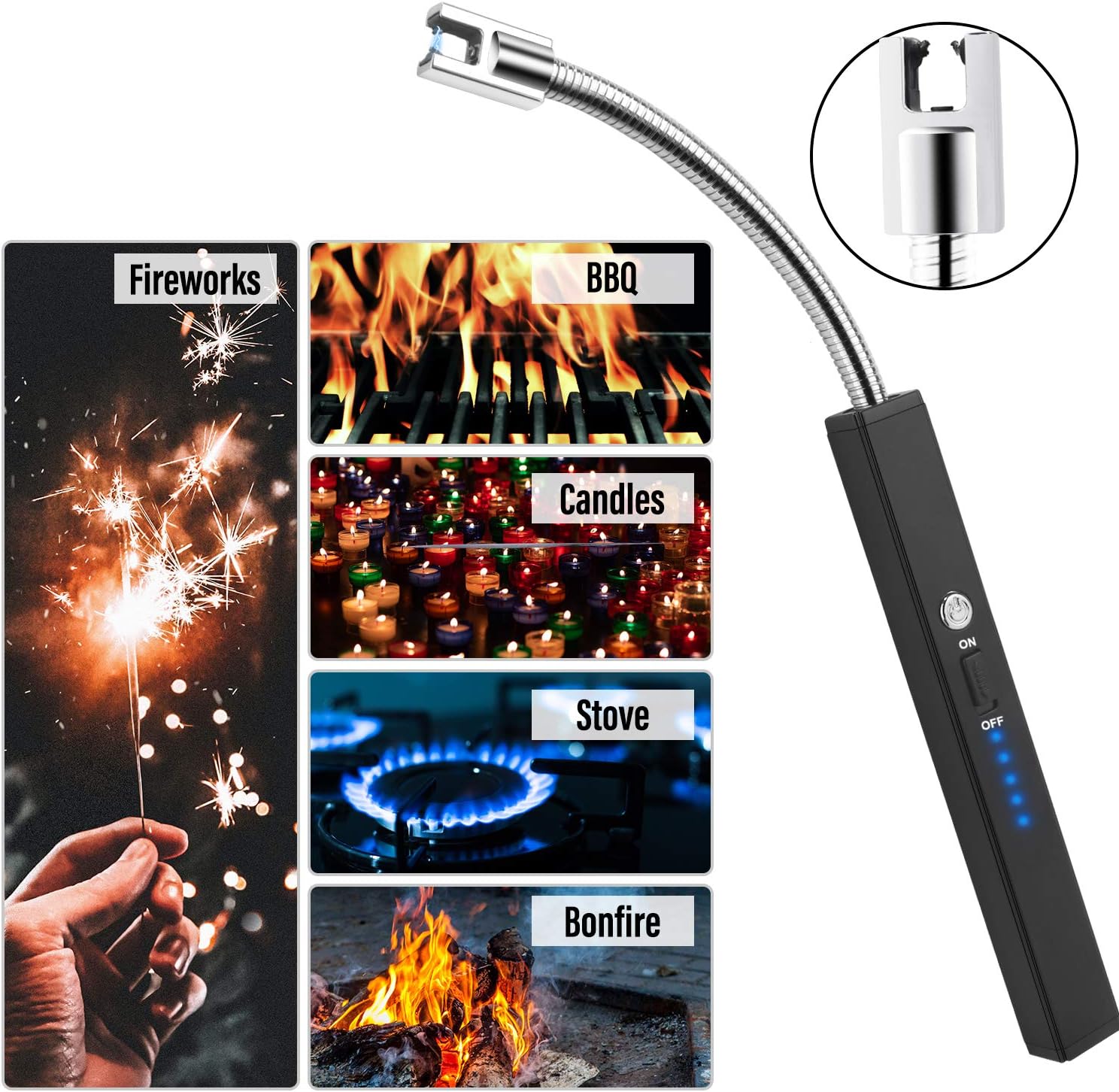 Candle Lighter, Electric Arc Lighter 360° Flexible Neck USB Rechargeable Lighter for Candles Camping Cooking BBQs Grill Fireworks (Black): Home & Kitchen