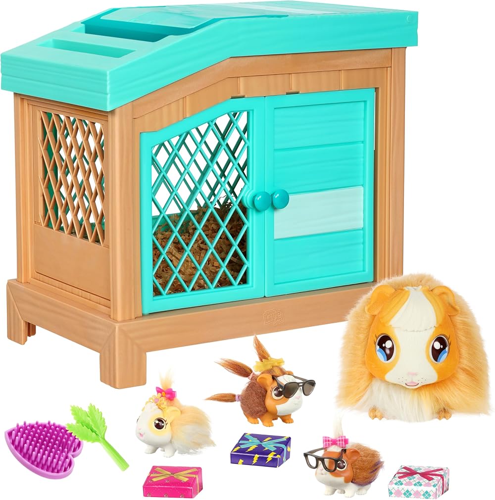 Little Live Pets Mama Guinea Pig with Hutch and 3 Babies 20+ Sounds