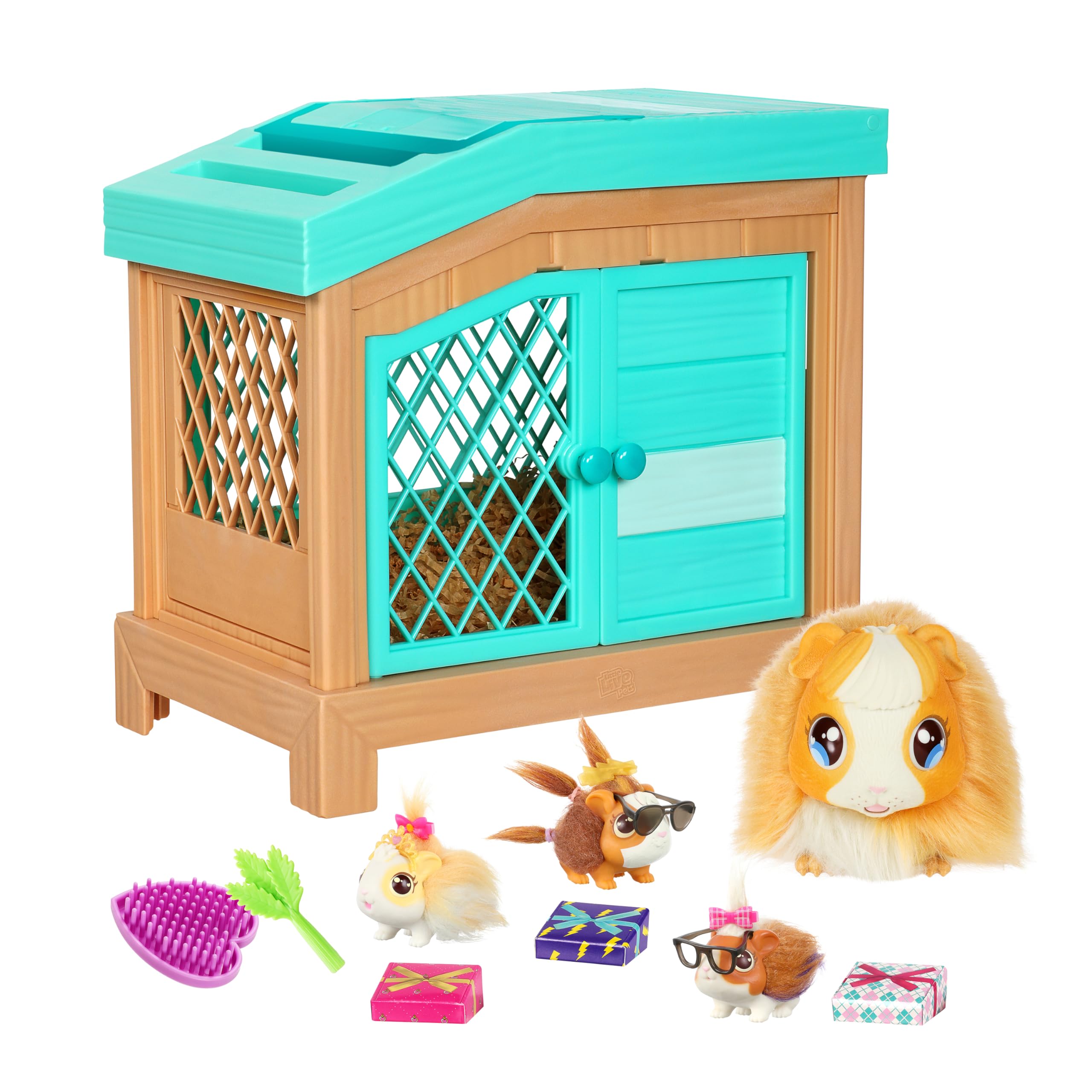 LLP Little Live Pets 26410 Soft, Interactive Mama Guinea Pig and her Hutch, and her 3 Surprise Babies. 20+ Sounds & Reactions. Batteries Included. for Kids Ages 4+,7.8 x 11.93 x 11.38 inches