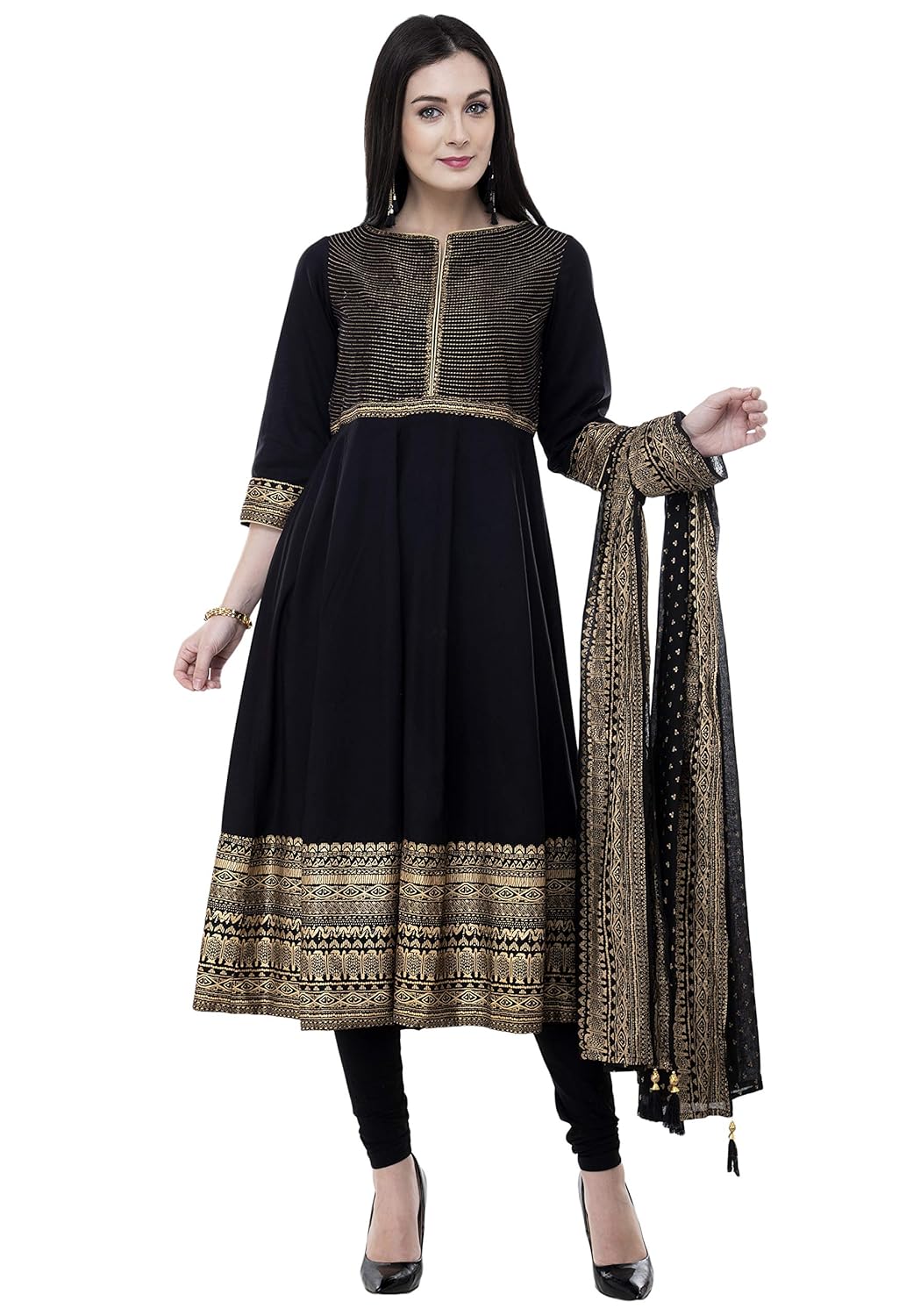 swan india women's rayon embroidery anarkali set with duppatta