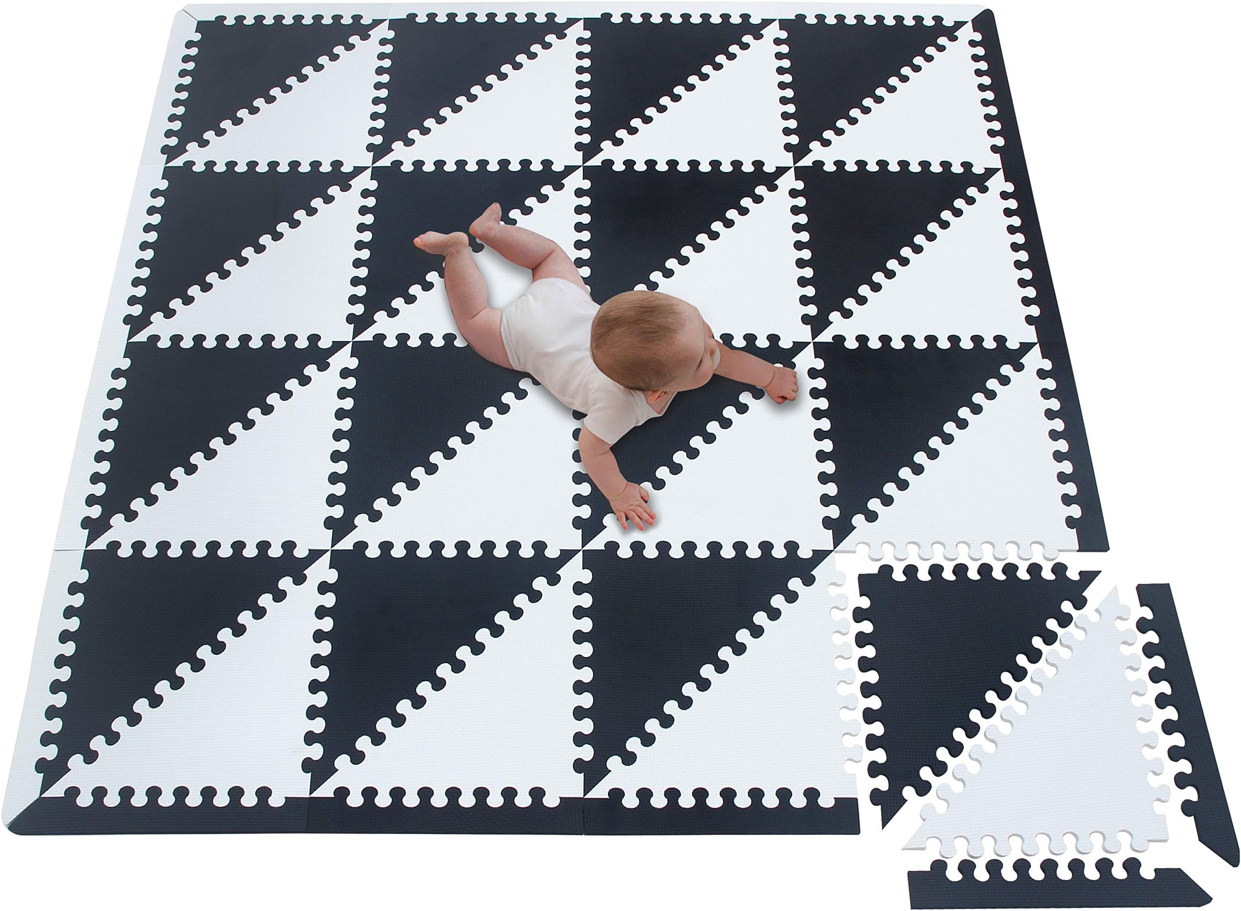 meiqicool Foam Play Mat Floor Tiles Large Baby Jigsaw Puzzle Big Foam Interlocking Playmats Soft Non Toxic EVA 32 Pcs For Children,Kids and Toddler Crawling|Gym Yoga Sports Black and White 35HEI