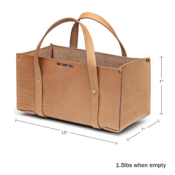 KINGS COUNTY TOOLS BUFFALO LEATHER TOOL TOTE BAG | LARGE STORAGE CAPACITY | EASY TO ACCESS & TRANSPORT | HEAVY-DUTY COWHIDE CARRYING STRAPS | 1/8” THICK HIDE | SEWN IN AMERICA