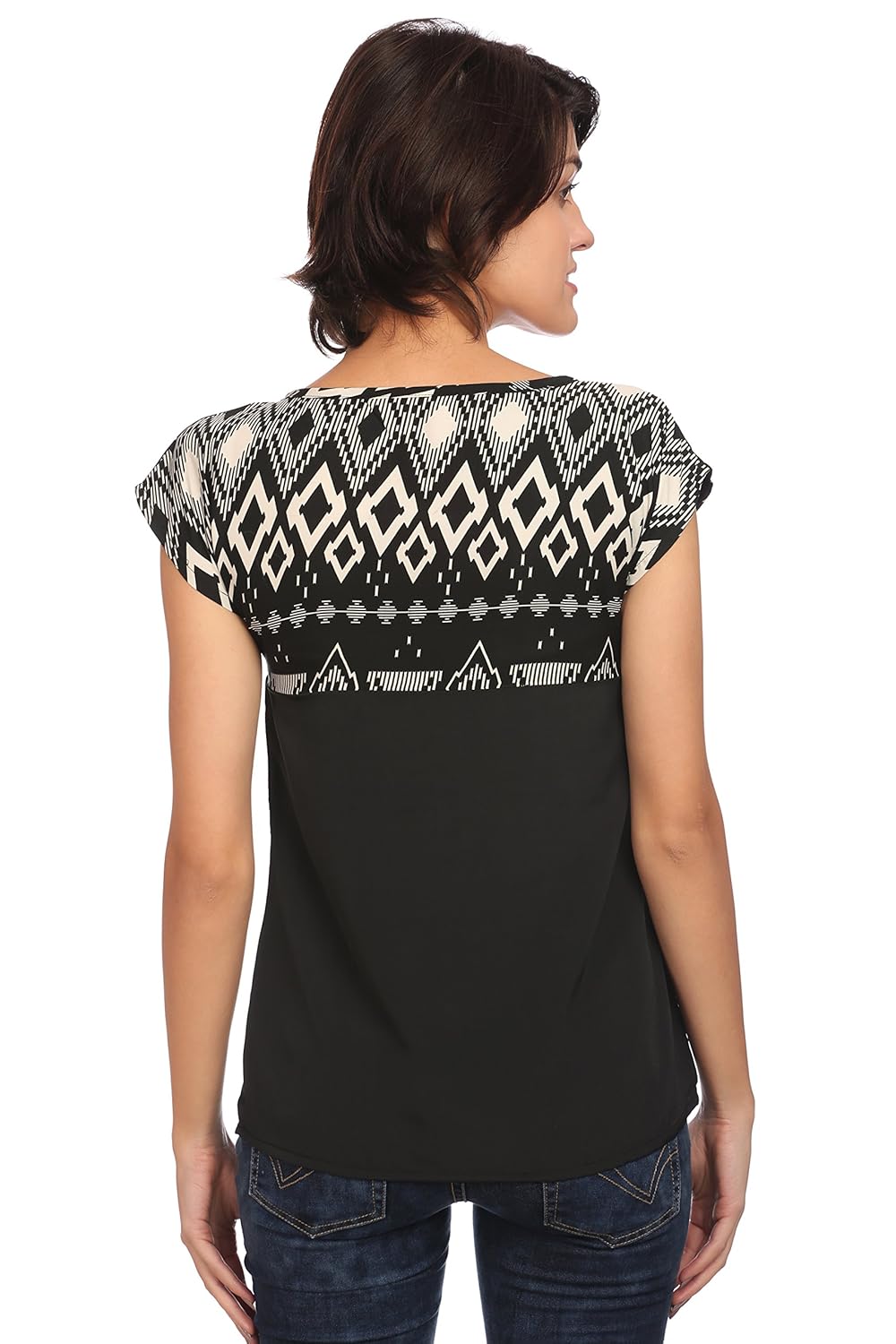 rosecaido casual cap sleeve printed women's multicolor top