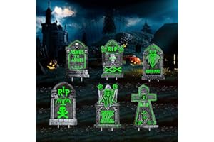 CINIQY Tombstones Halloween Decorations Outdoor - 6 Pack Large 15x25.2" Glowing Graveyard Yard Stakes, Durable Plastic Cemetery Decor for Spooky Halloween Party