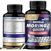 Organic Cadane Moringa Leaf with Turmeric, Boswellia, Quercetin, Ceylon Cinnamon, Holy Basil, Ginger, and Black Pepper - 8in1 Supplements - 90 Veggie Capsules for 3-Month Supply