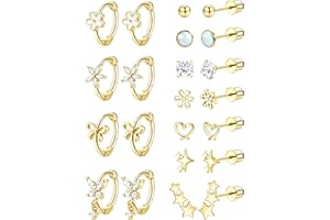 YADOCA Hypoallergenic Earrings for Girls Cute Kids Jewelry Screw Back Toddler Baby Earrings Hoop Huggie Surgical Stainless Steel Stud Earrings Set for Sensitive Ears Flower Heart Earrings for Women