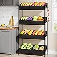 Tribesigns Wood Fruit and Vegetable Basket Stand Rack for Kitchen, Office, Store, Supremarket, Pantry Shelf Unit for Snacks, 4-Tier Wooden Utility Storage Shelves (1, Black)