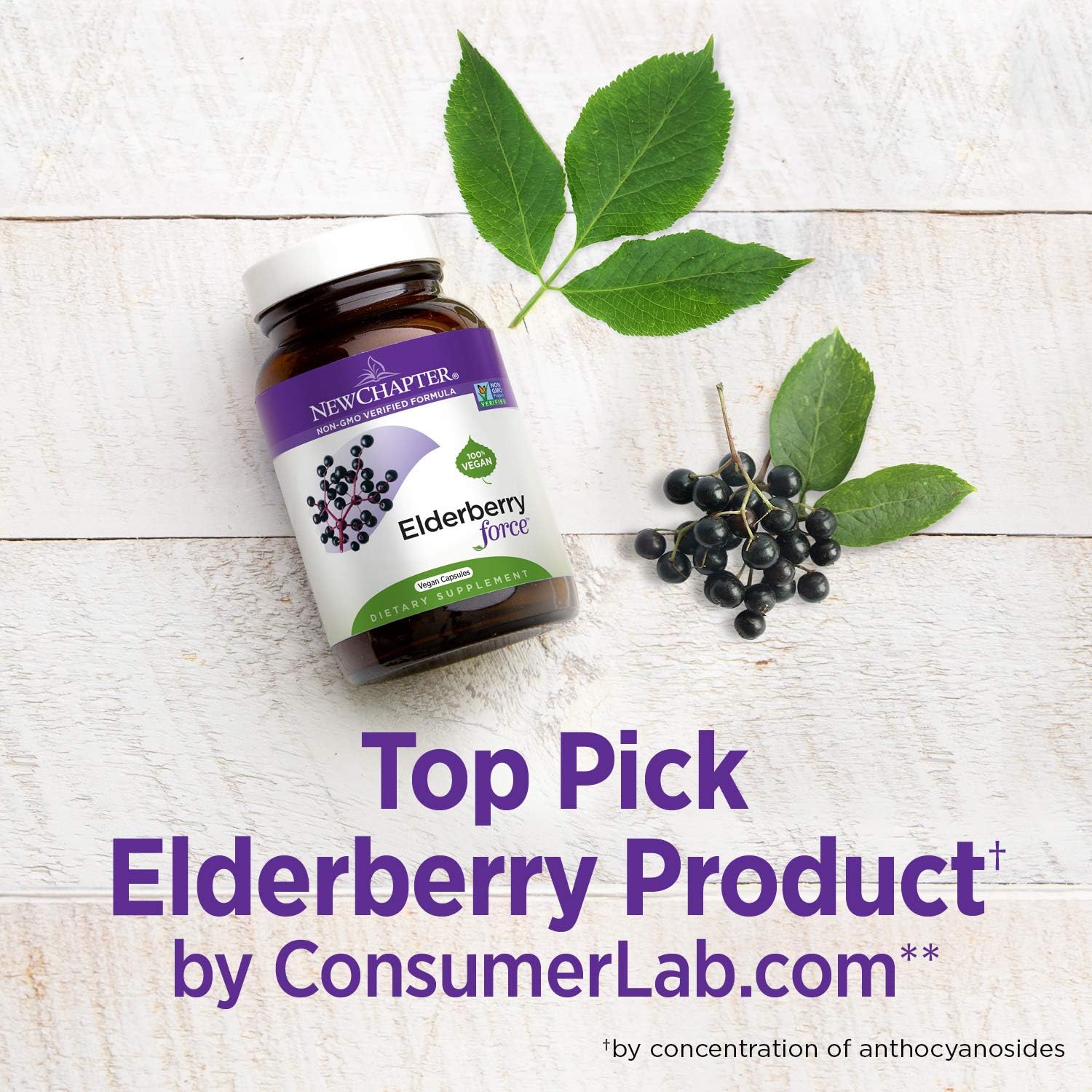 New Chapter Elderberry Capsules, Elderberry Force, with 64x Concentrated Black Elderberry + Black Currant for Immune Support, No Added Sugar, Gluten Free, Vegan - 30 Count: Health & Personal Care
