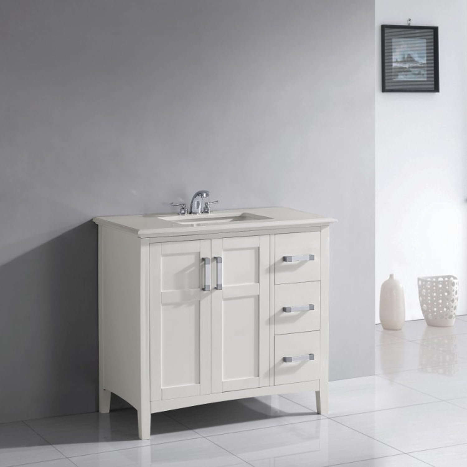 Simpli Home Winston 36" Bath Vanity with Quartz Marble Top White