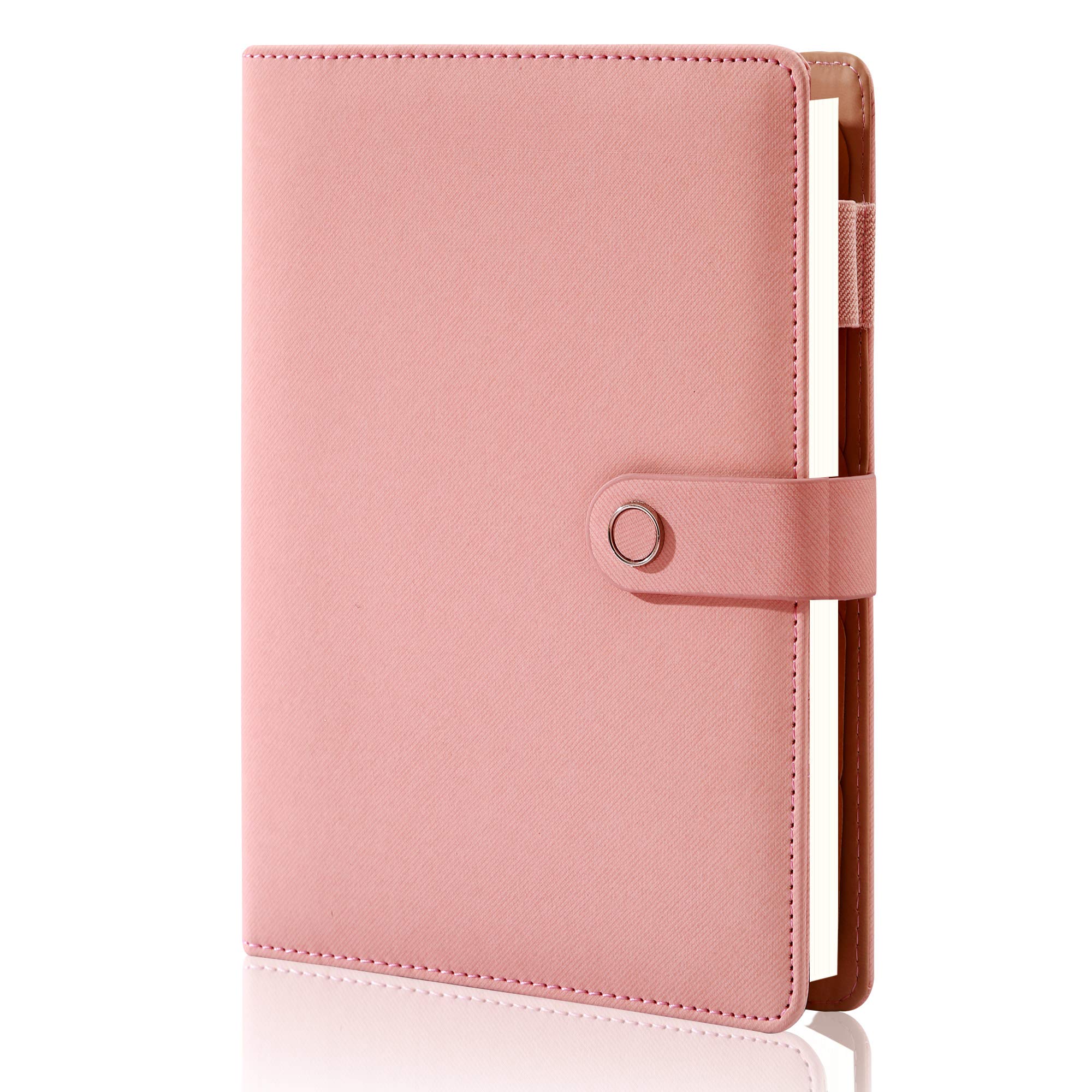 CAGIE Spiral Leather Journal Writing Notebook, 6 Ring Binder Refillable Diary Notepads, Vintage Business Planner Personal Organizer, Agenda for Men Women, Faux Cloth Cover, A5 Size，Pink