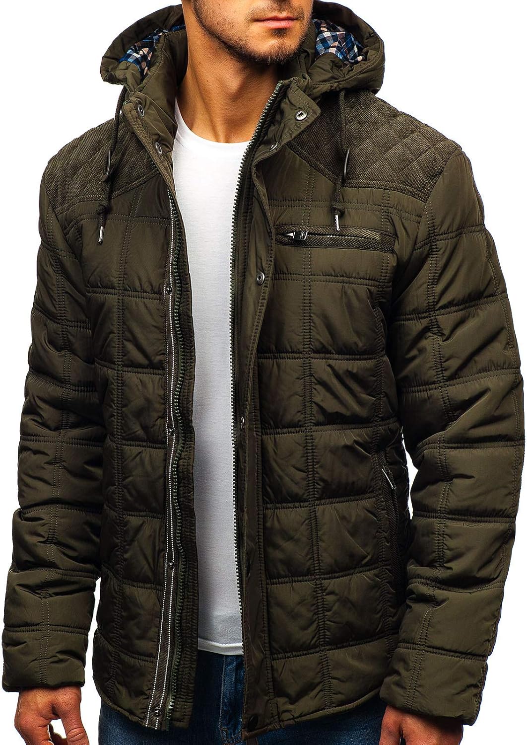 BOLF Herren Winterjacke Warm Gefüttert mit Kapuze Fellbesatz Winter