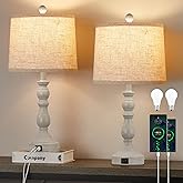 Leasgy Farmhouse Side Table Lamps for Living Room Set of 2 with USB C+A Ports, Bedside Lamp for Bedroom, Dining Room Decor, O