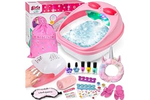 B Bascolor Kids Foot Spa & Nail Kit Set, Kids Spa Day Kit for Girls, Massage Foot Soak Tub and Nail Dryer, Toys Manicure Pedicure Art Salon Girl Gift for 5 6 7 8-12, Christmas Birthday Gifts for Kids