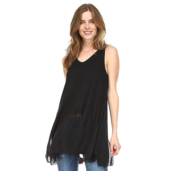 [Shop Lev] Women's Flare Tank Slip Top Extender with Scoop Bottom