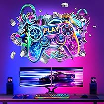 Stickers Muraux XXL Gamer 3D - Format 91x61 Cm, Autocollants Amovibles Pour Chambre Ado Ou Salle De Jeux